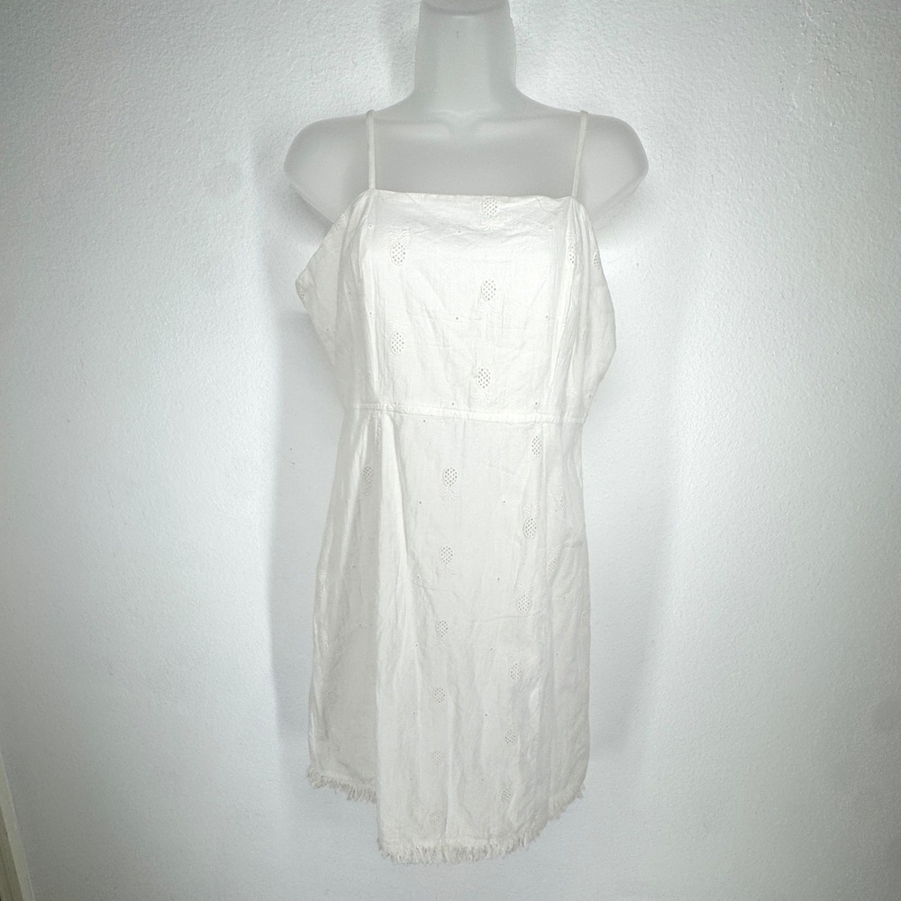 Japna White Pineapple Eyelet Mini Dress Fringe Hem NEW Medium Fruit Embroidered‎